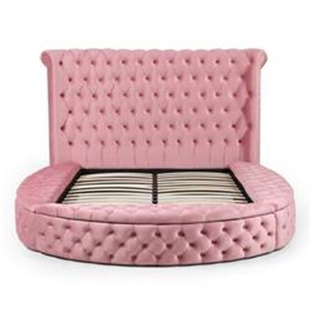 Better Home Products Elizabeth Upholstered Round Storage Bed, Pink - King Size ELIZ-ROUND-60-PINK